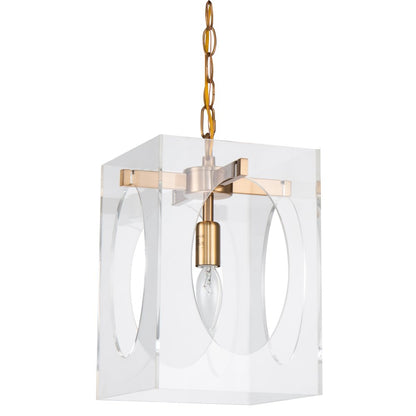 1-Light Antique Brass Metal Pendant With An Acrylic Shade
