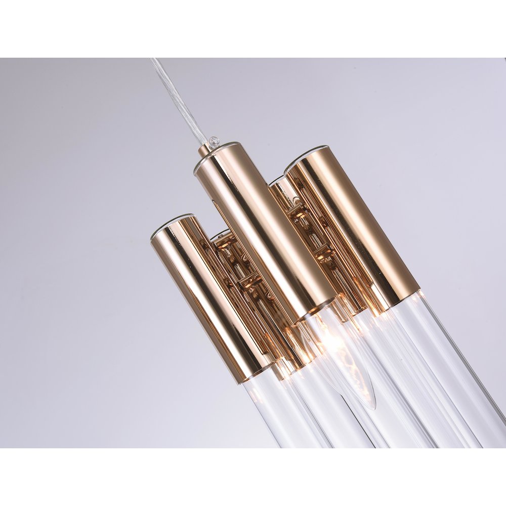 3-Light Gold Chandelier With Clear Glass Tubes