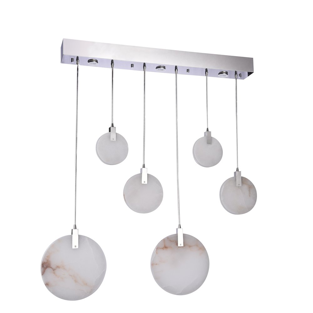 1-Light Chrome Stainless Steel LED Pendant With A Round Spanish Alabaster
