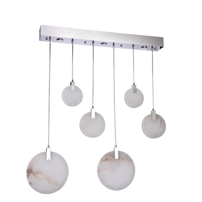 1-Light Chrome Stainless Steel LED Pendant With A Round Spanish Alabaster