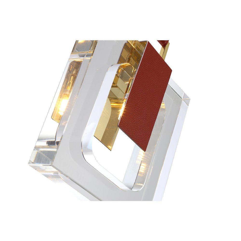 1-Light Red Leather Strap Pendant With A Clear Crystal Block