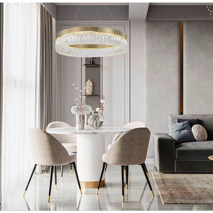 1-Light Gold LED Chandelier With Clear Crystal Accents