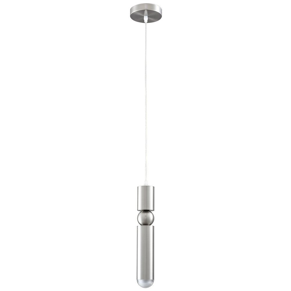 1-Light Shiny Nickel Single Pendant With A Frosted Glass Diffuser