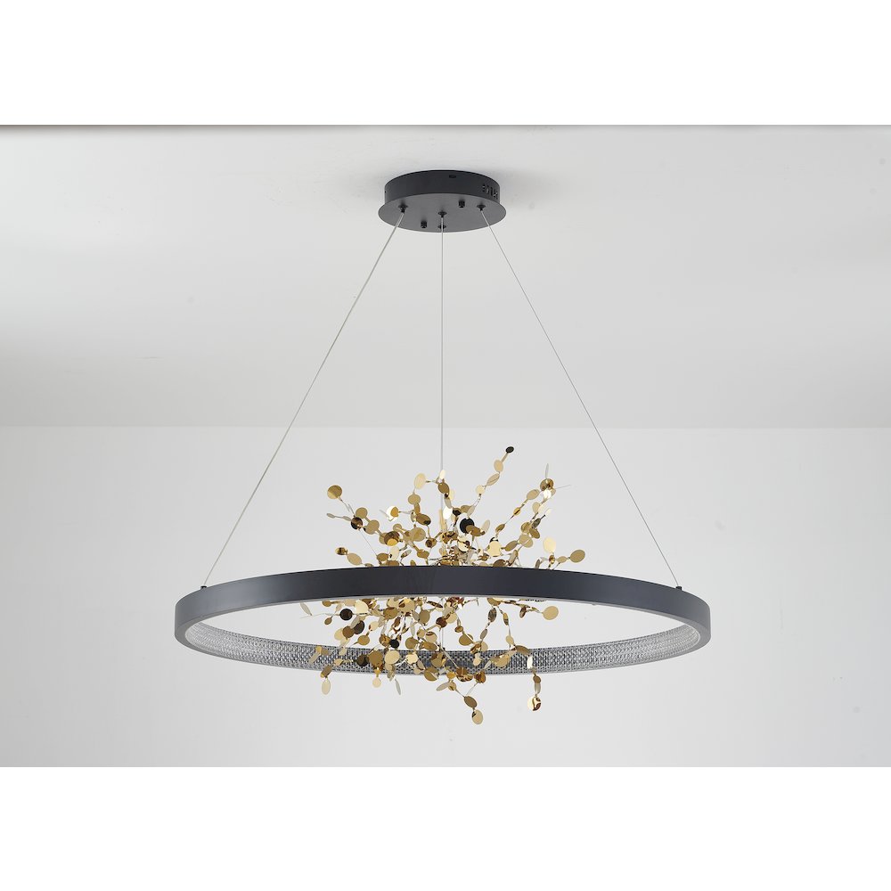 1-Light Sand Black LED Chandelier With Gold Aluminum Confetti Interior