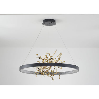 1-Light Sand Black LED Chandelier With Gold Aluminum Confetti Interior