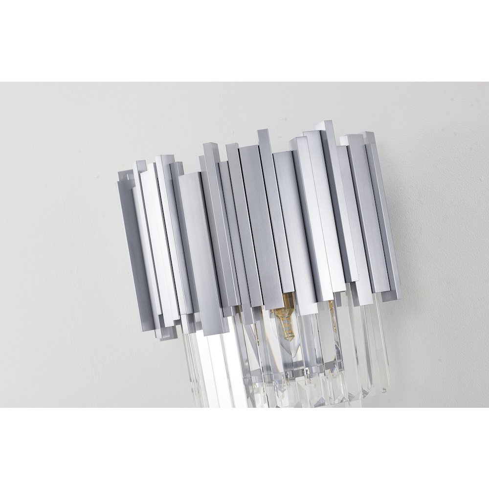 3-Light Shiny Nickel Wall Sconce With Clear Hanging Crystals