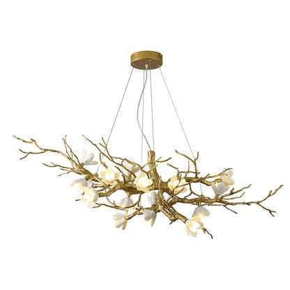 16-Light Brass Metal Chandelier With White Ceramic Shades