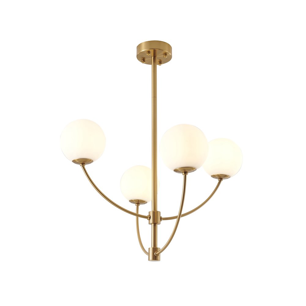 4-Light Brass Chandelier With White Glass Shades