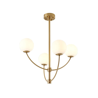 4-Light Brass Chandelier With White Glass Shades