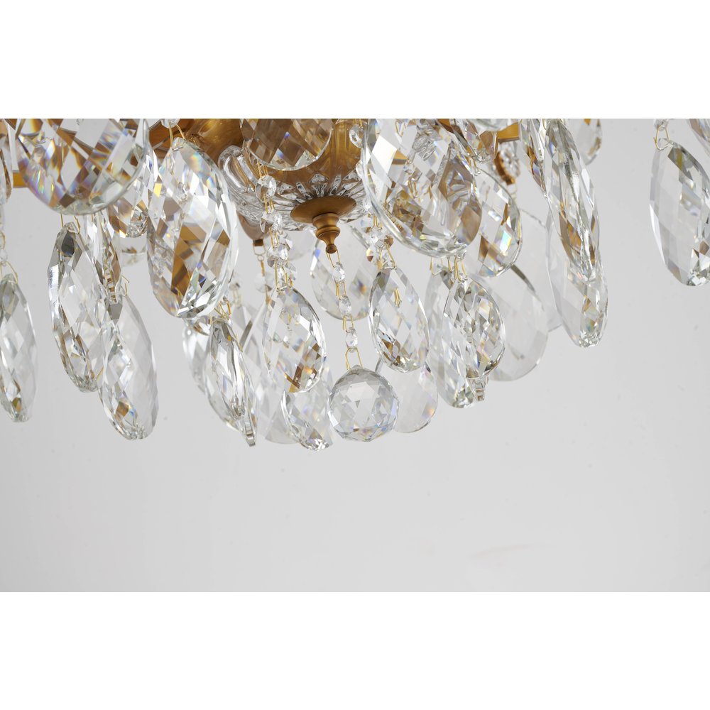 8-Light Brass Chandelier With Clear Crystals