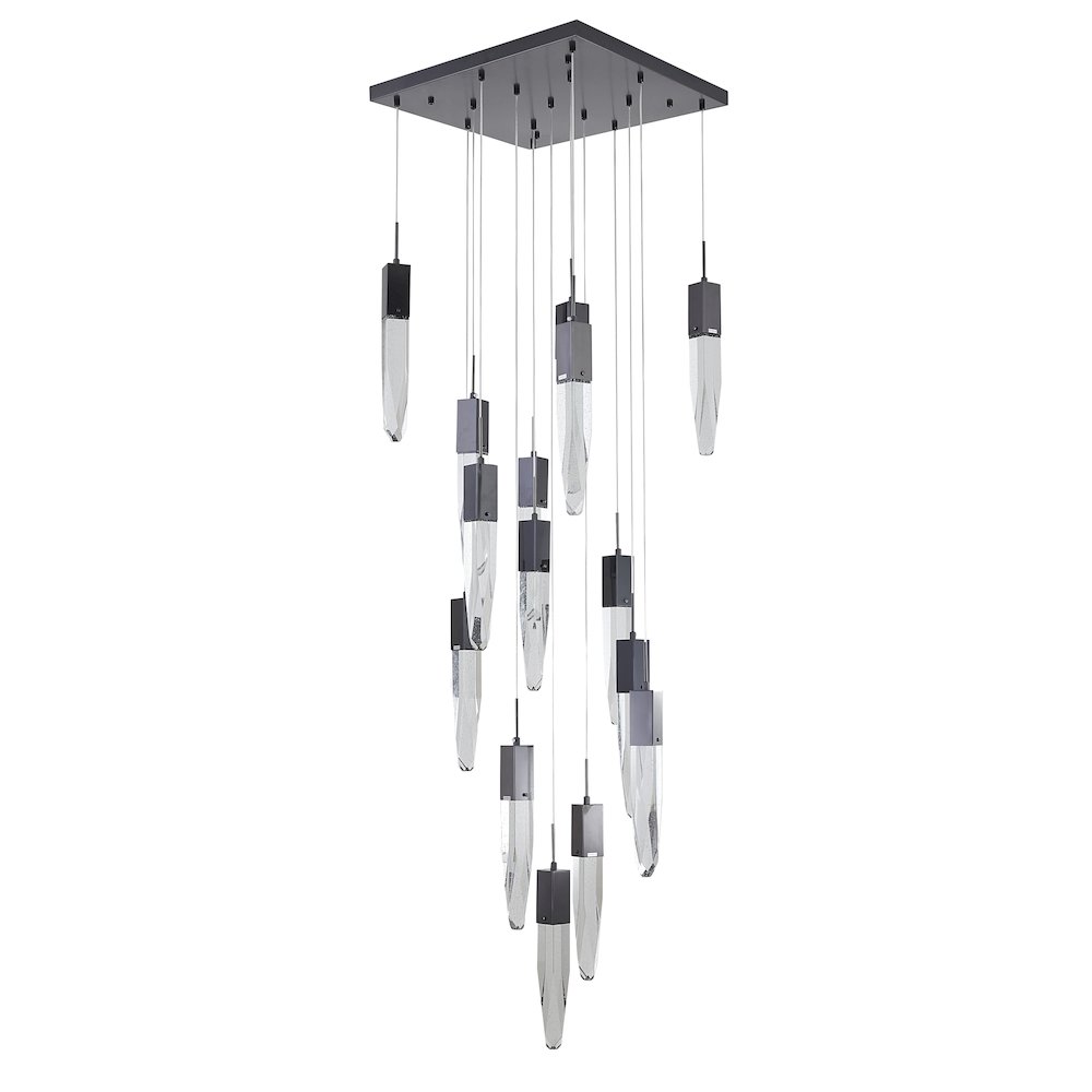 15-Light  Black Chandelier With A Clear iceberg bubble Crystal