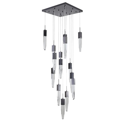 15-Light  Black Chandelier With A Clear iceberg bubble Crystal