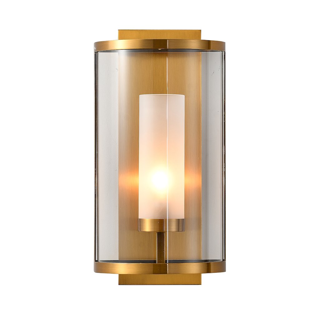 1-Light Antique Brass Metal Wall Sconce With A Clear Glass Shade