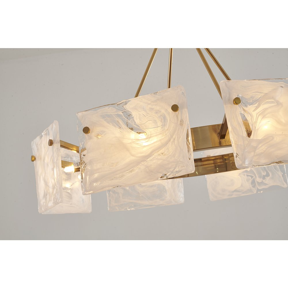 8-Light Gold Chandelier With White Glass Shades