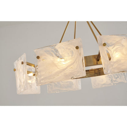 8-Light Gold Chandelier With White Glass Shades