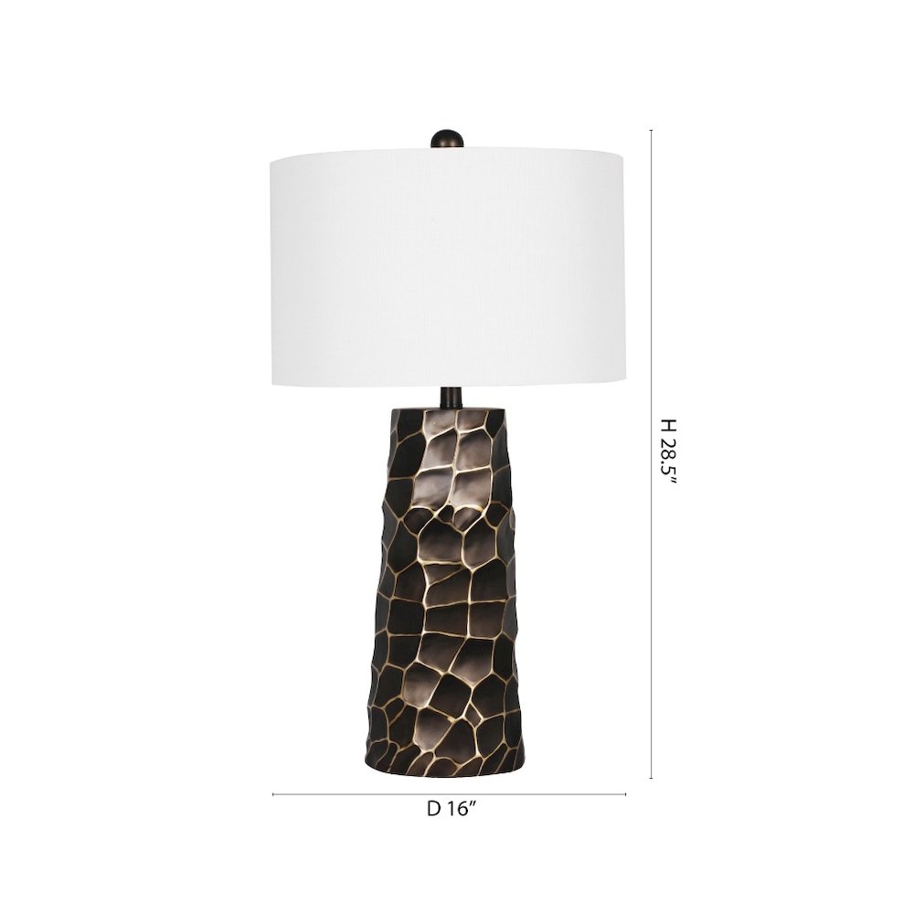 1-Light oil rubbed bronze table lamp with a white linen shade