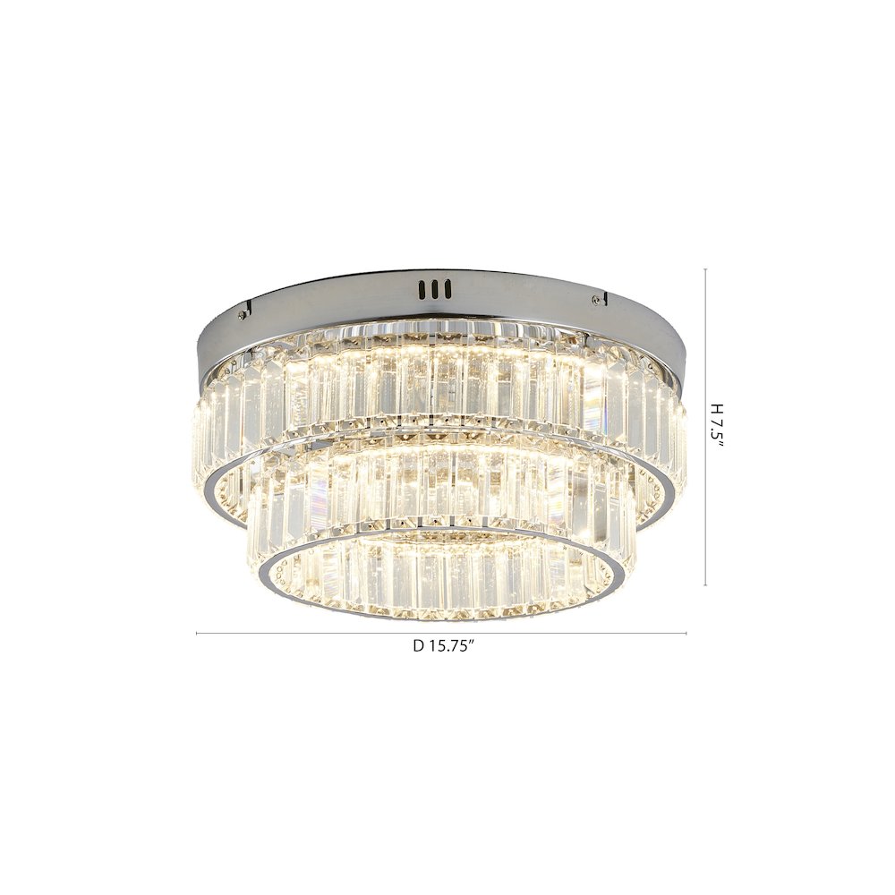 2-Light Chrome Dimmable LED Flush Mount With Clear Crystals