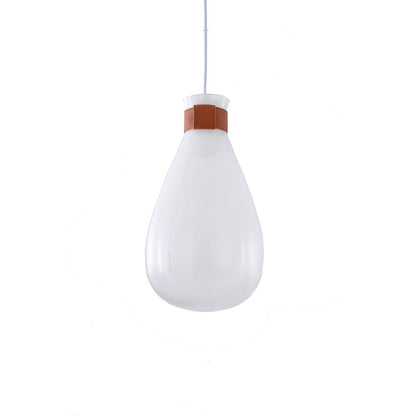 1-Light White Glass Jar Pendant With A Leather Band