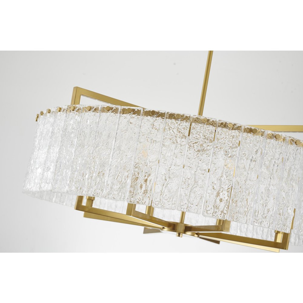 8-Light Brass Chandelier With Hanging Clear Rippled Glass