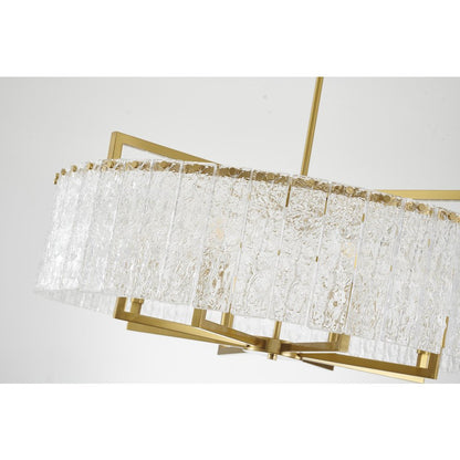 8-Light Brass Chandelier With Hanging Clear Rippled Glass