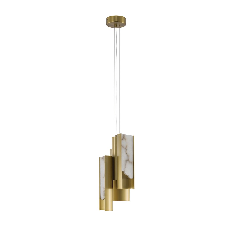3-Light Satin Brass Aluminum LED Pendant With White Alabaster Accents