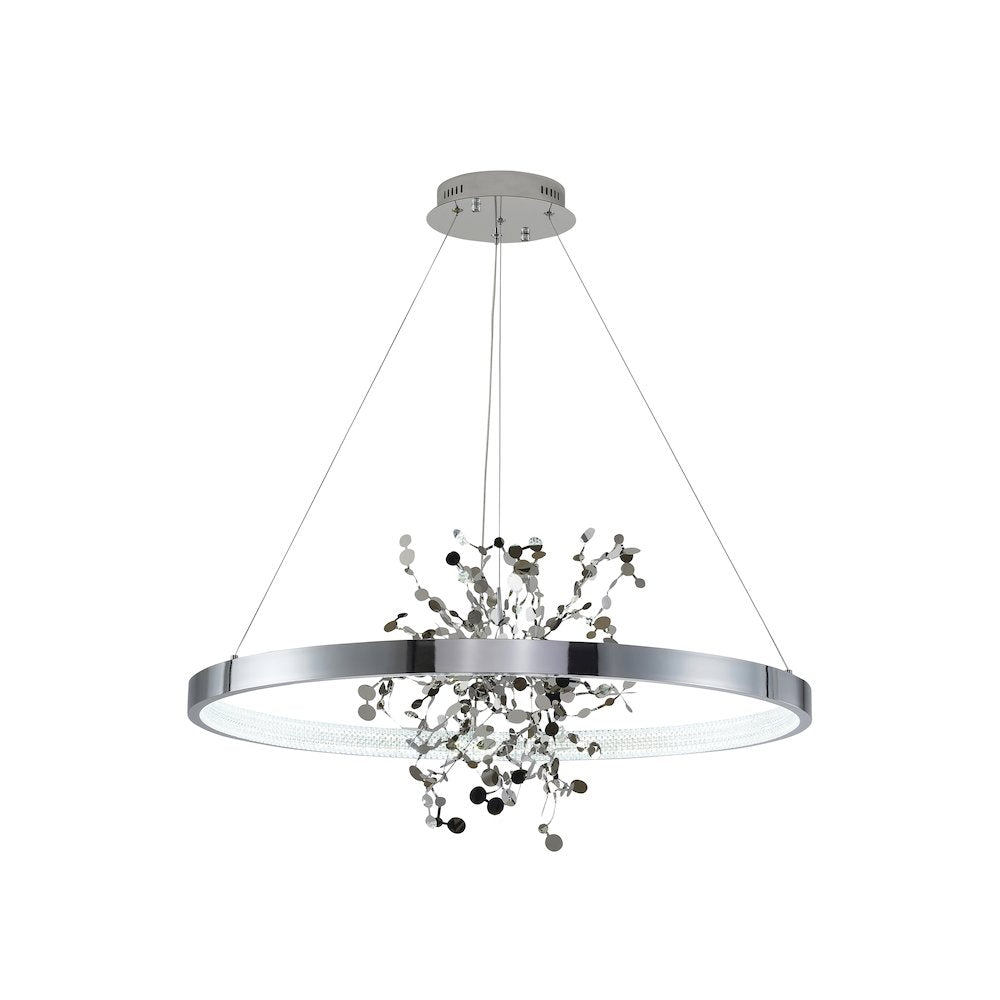1-Light Chrome LED Chandelier With Chrome Aluminum Confetti Interior