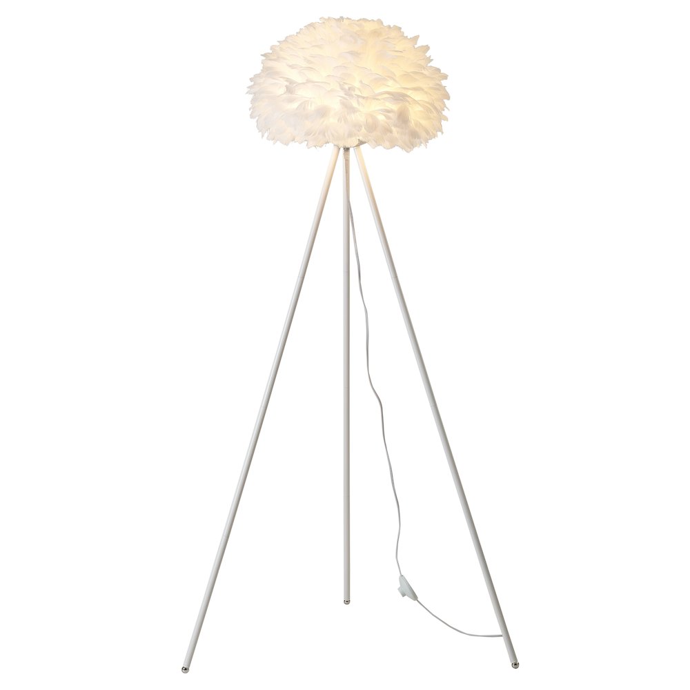 1-Light White Goose Feather Ball Floor Lamp With A White Iron Frame