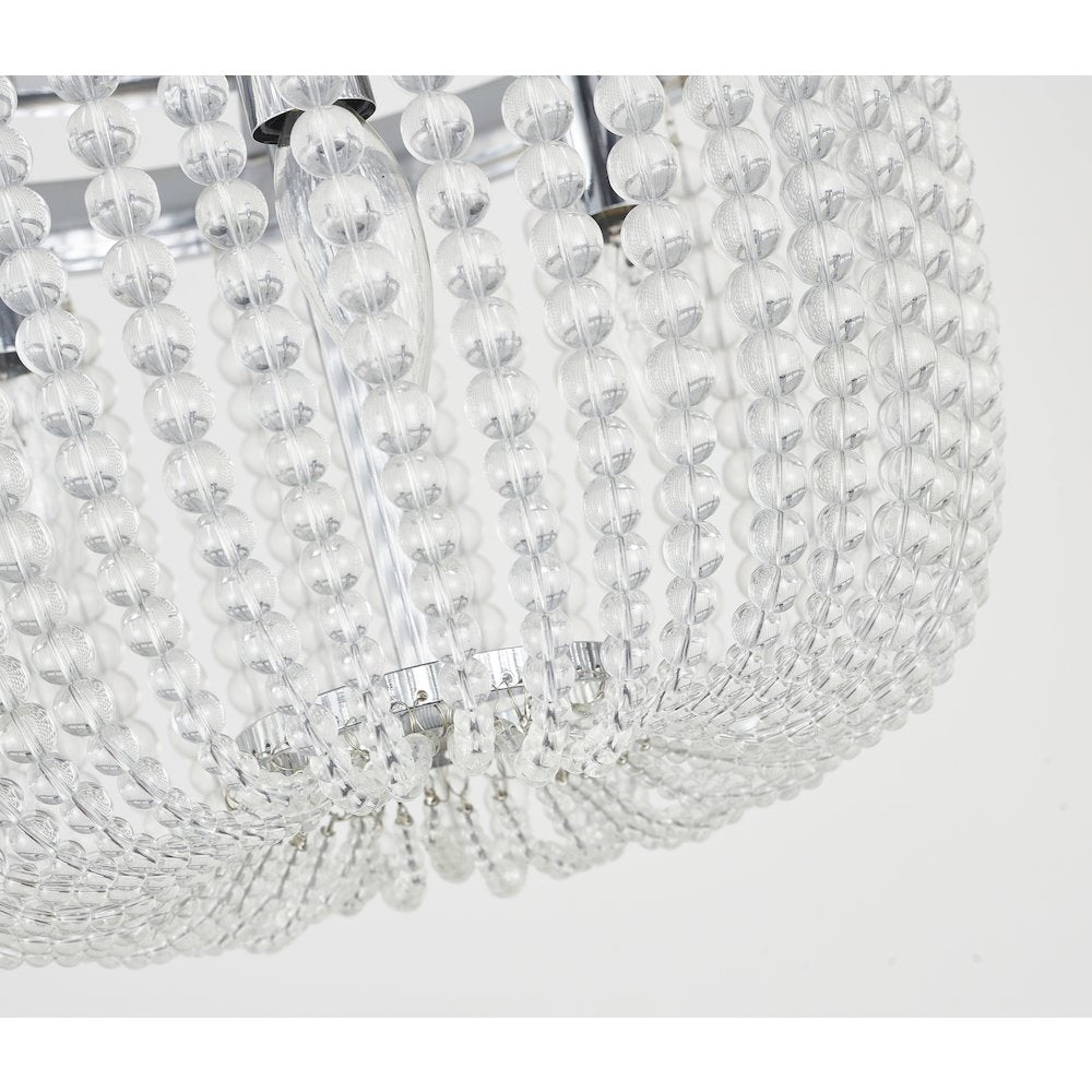 3-Light Chrome Semi Flush Mount With Clear Glass Beads