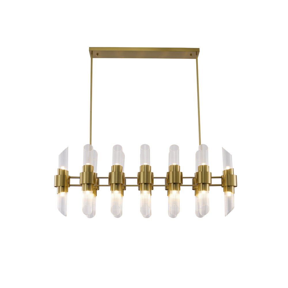 20-Light Satin Brass Iron Chandelier With Clear Glass Shades