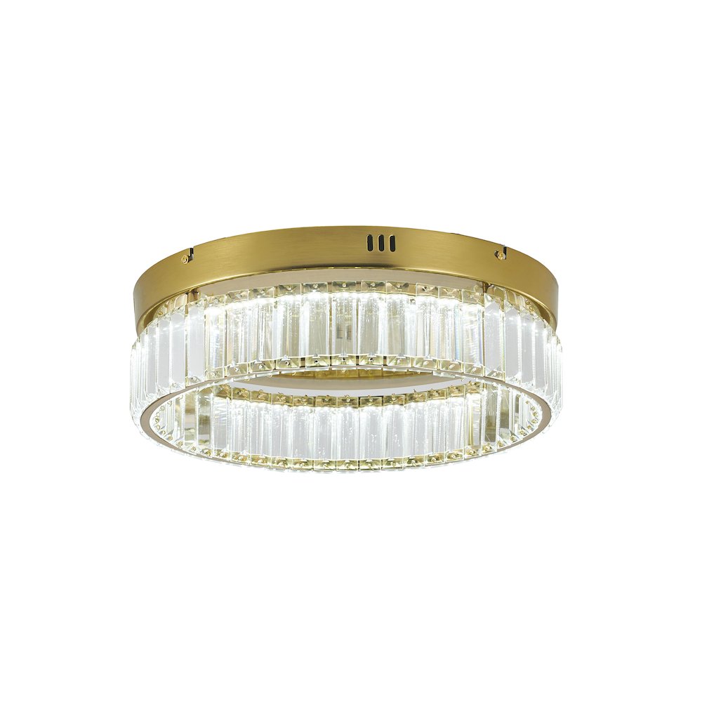1-Light Brass Dimmable LED Flush Mount With Clear Crystals