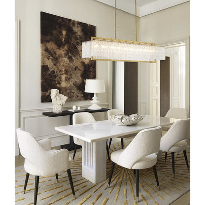9-Light Brass Chandelier With Hanging Clear Rippled Glass