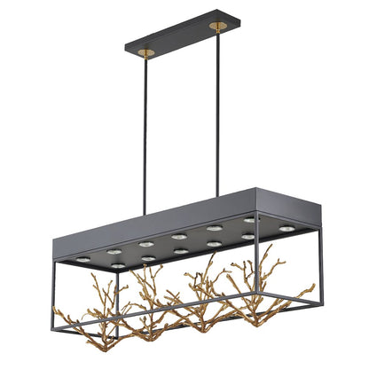 12-Light Matte Black Pendant With Gold Branch Accents