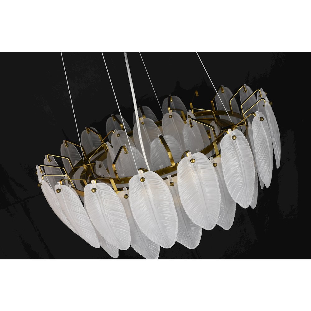 16-Light Brass Chandelier With White Glass Leafs