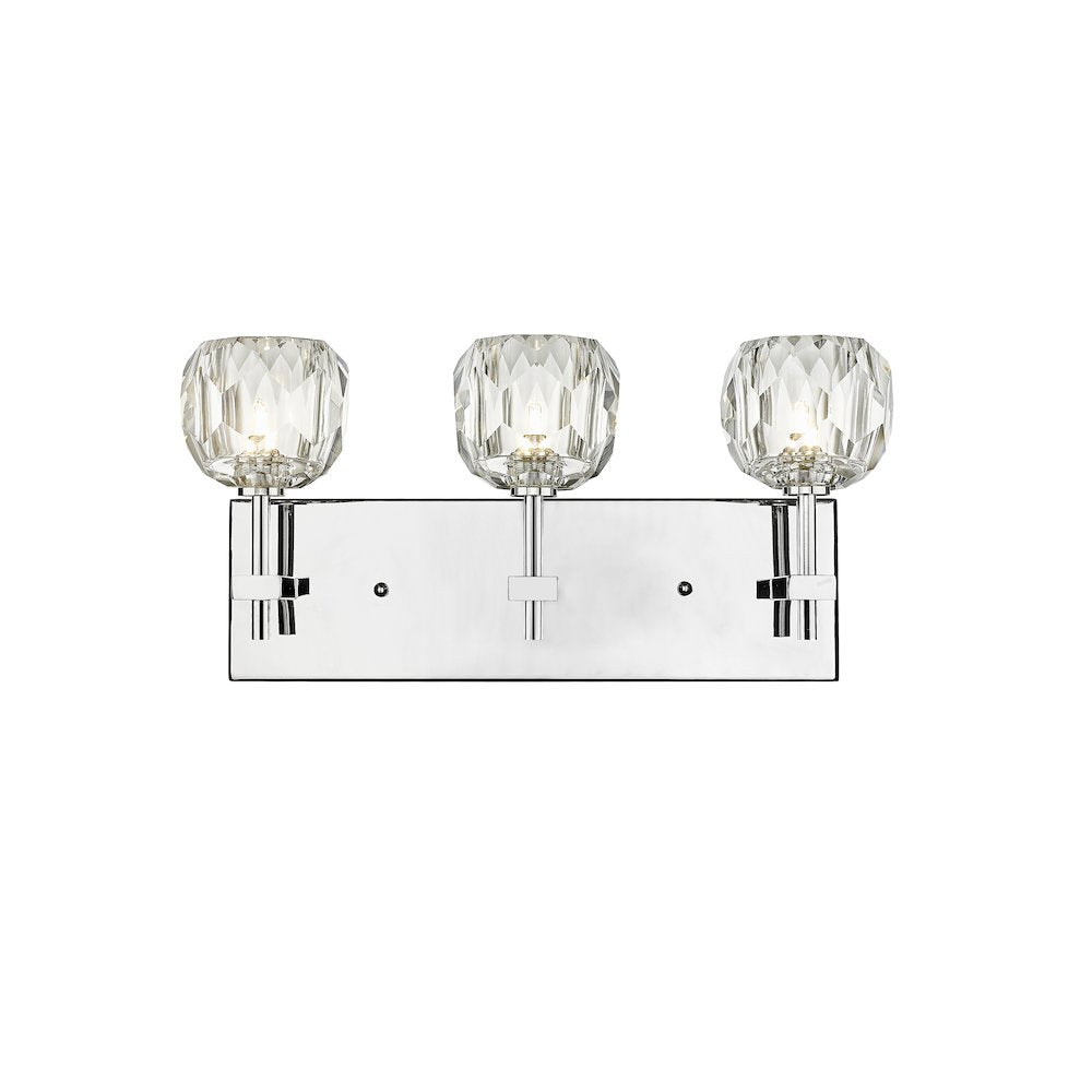 3-Light Chrome Wall Sconce With Clear Crystal Shades