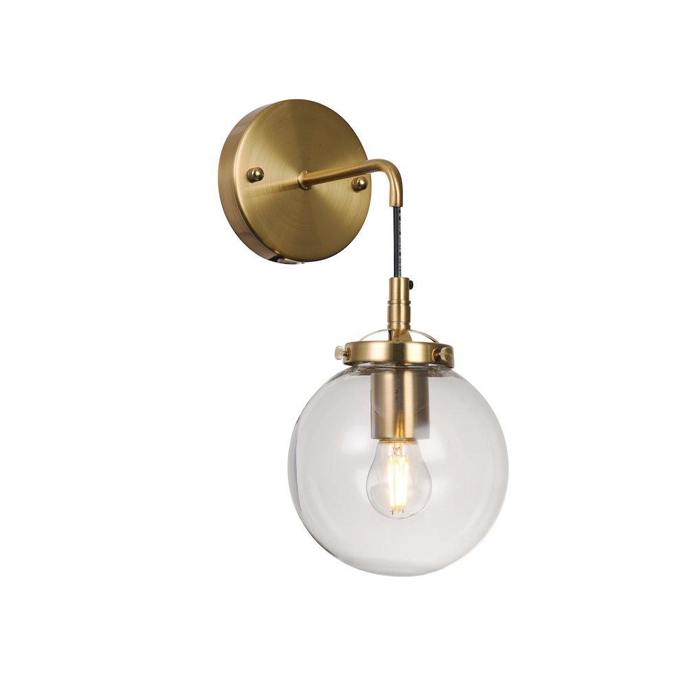 1-Light Brass Wall Sconce With A Clear Glass Globe Shade
