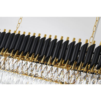 12-Light black and gold chandelier with clear hanging crystal