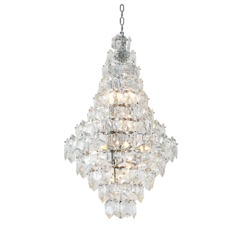 15-Light Chrome Chandelier With Clear Crystals