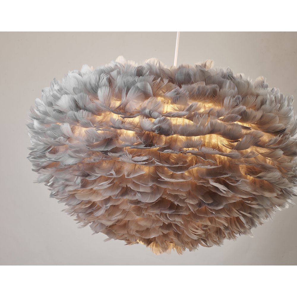 1-Light Light Grey Goose Fether Chandelier With A White Iron Frame