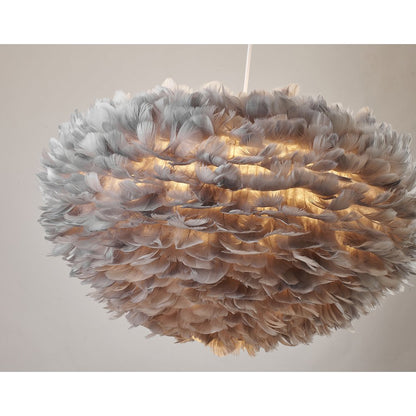 1-Light Light Grey Goose Fether Chandelier With A White Iron Frame