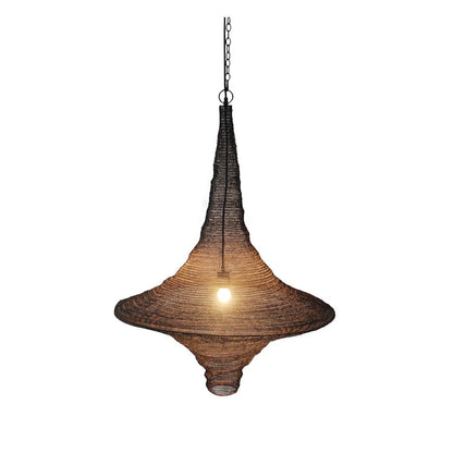 1-Light Satin Black Pendant With A Chain Basket Shade