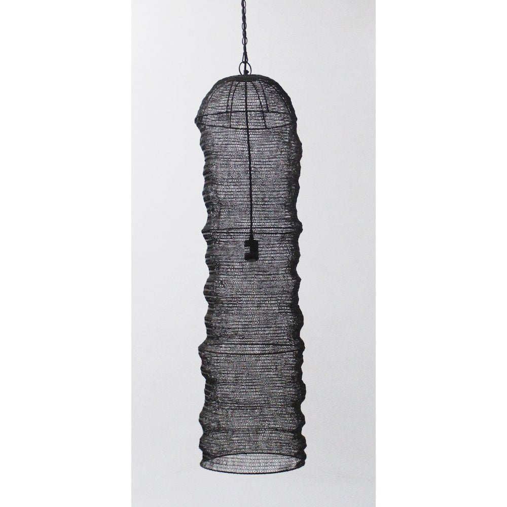 1-Light Satin Black Pendant With A Chain Basket Shade