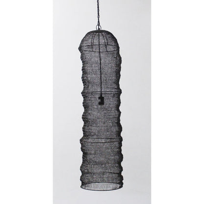 1-Light Satin Black Pendant With A Chain Basket Shade