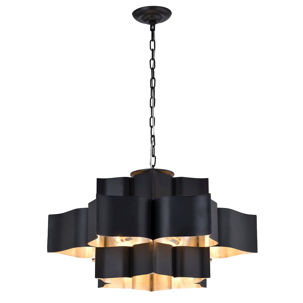 12-Light Matte Black Iron Chandelier With A Silver Leaf Interior