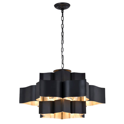 12-Light Matte Black Iron Chandelier With A Silver Leaf Interior