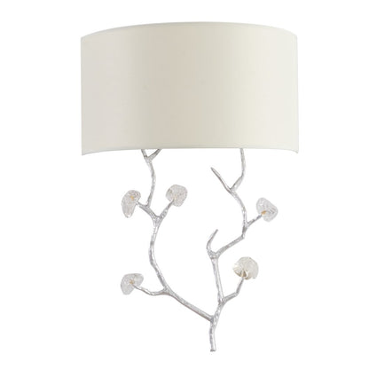 1-Light Silver Wall Sconce With Clear Glass Accents And A Fabric Shade