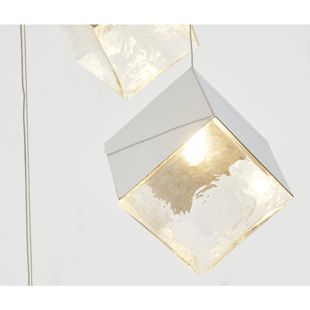 9-Light Chrome Cubed Chandelier With A Clear Distorted Glass Shades