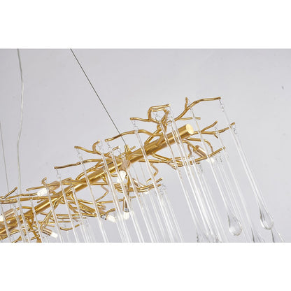 12-Light Gold Aluminum Chandelier With Clear Glass Drops