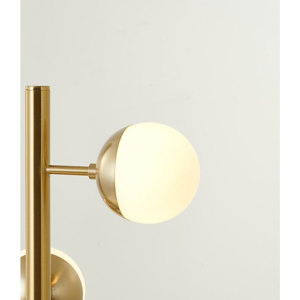 3-Light Brass Metal Table Lamp With White Glass Shades