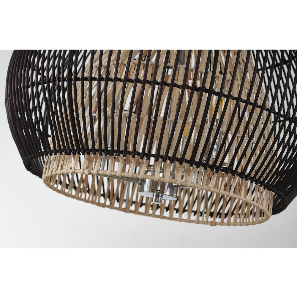 3-Light Chrome Chandelier With Black And Natural Wood Shade
