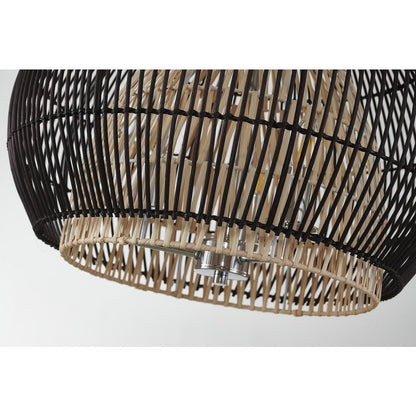 3-Light Chrome Chandelier With Black And Natural Wood Shade